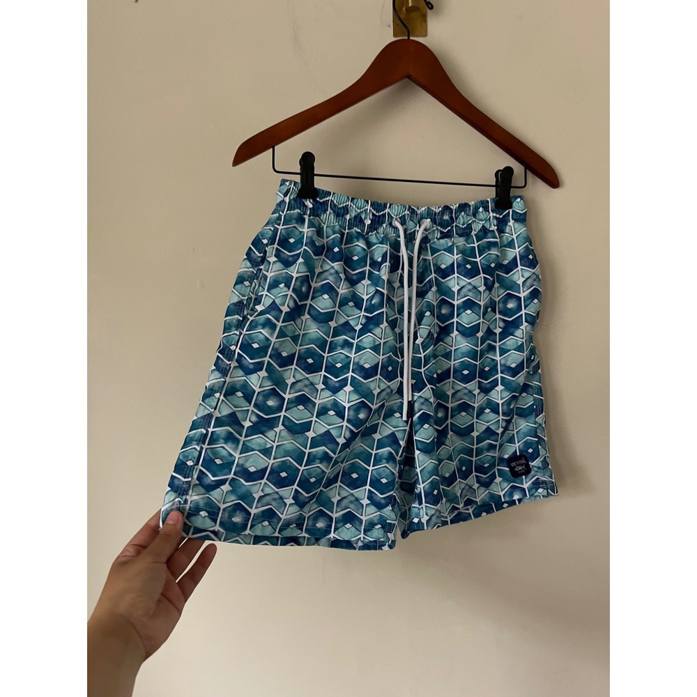 Spicy Tuna Mens Blue Geometric Hexagon Print Swim Trunks Mesh Lined Small - Picture 4 of 8